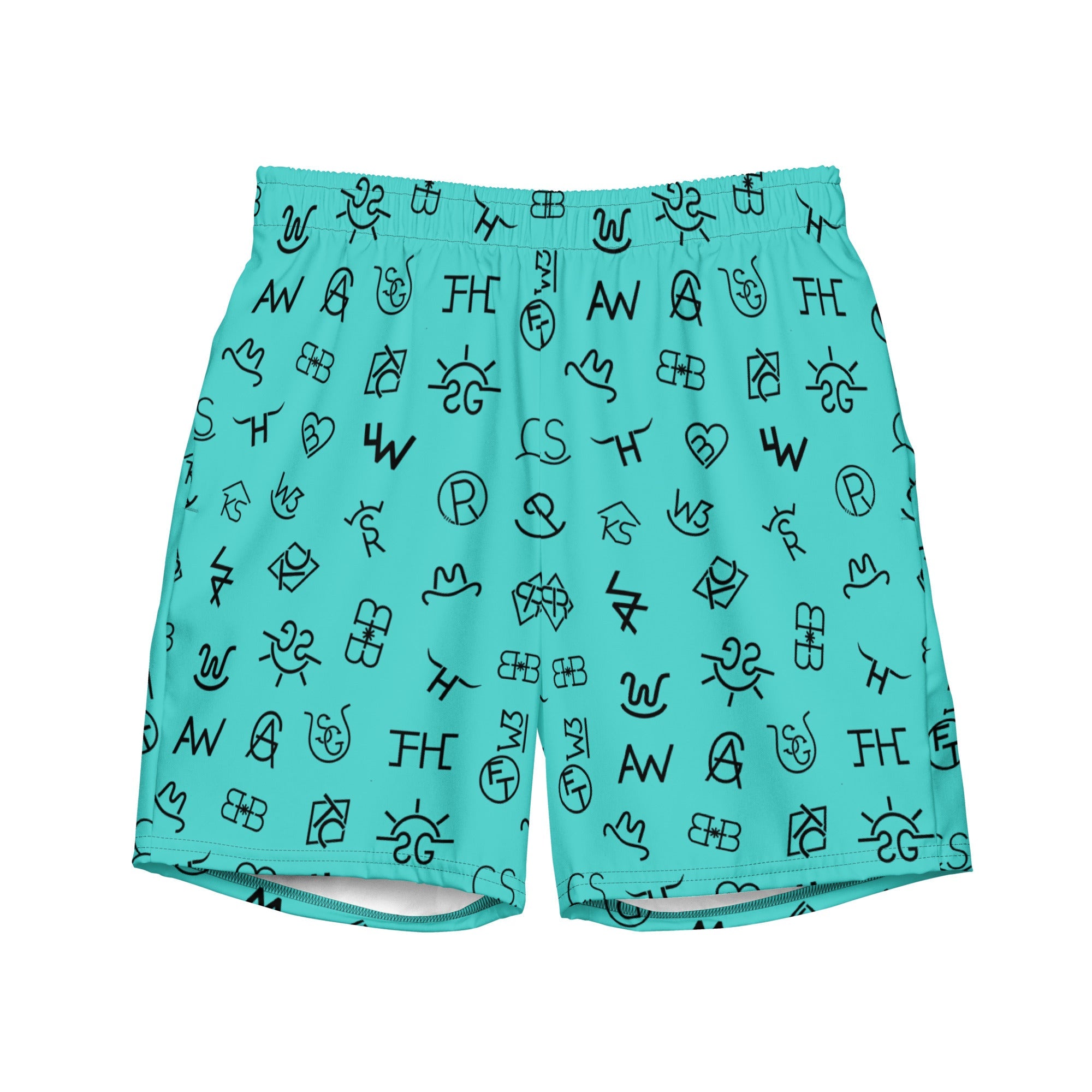 Baha Ranch Yeehaw Turquoise Cattle Brands Men's Swim Trunks