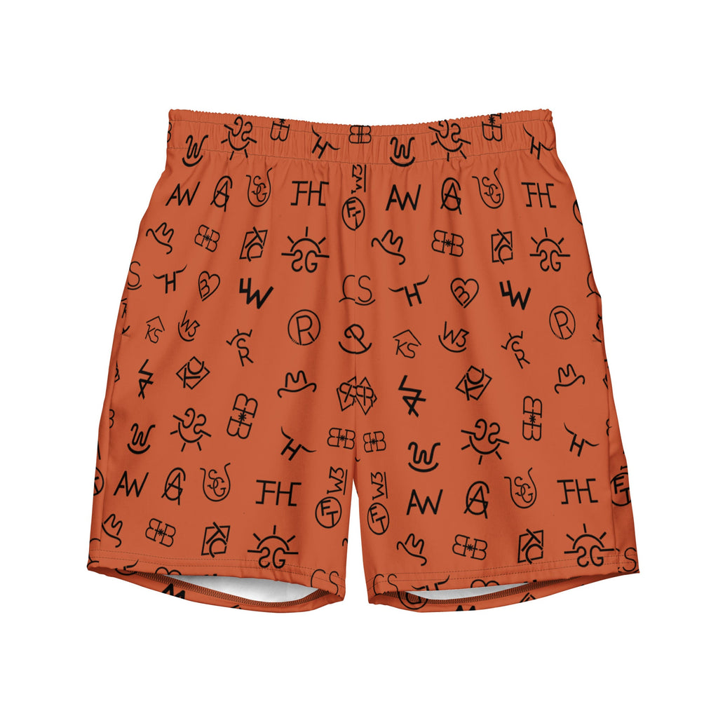 Baha Ranch Yeehaw Brown Cattle Brands Men's Swim Trunks