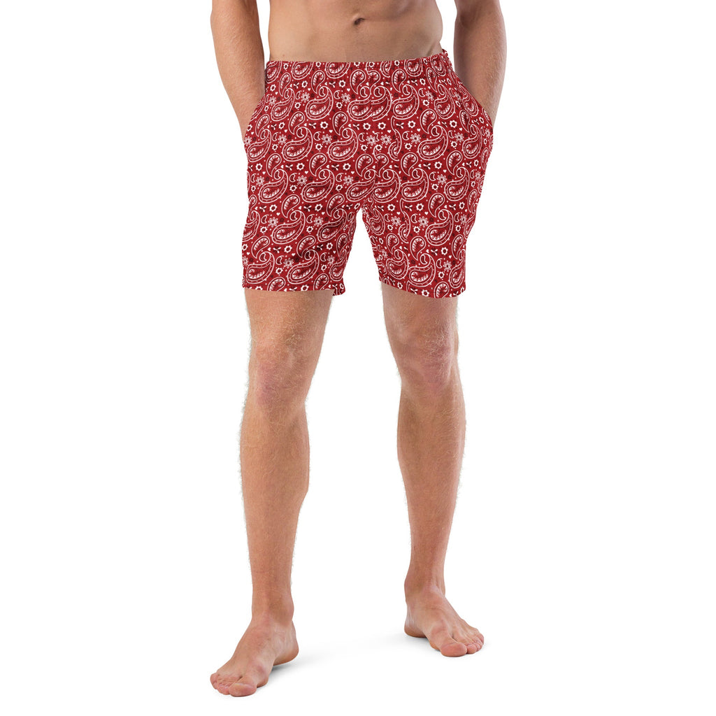 Baha Ranch Yeehaw Red Bandana Men's Swim Trunks