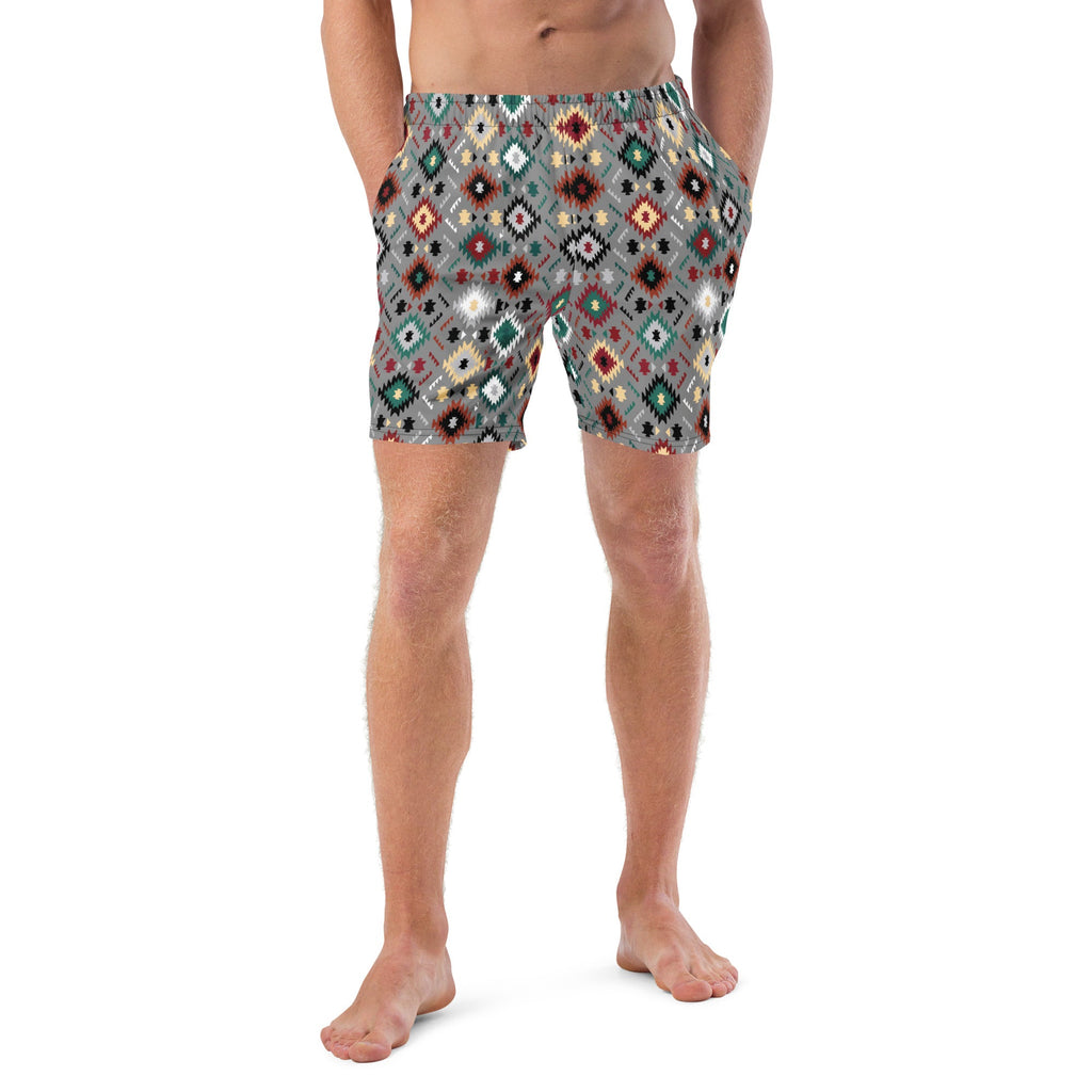 Baha Ranch Yeehaw Gray Aztec Men's Swim Trunks