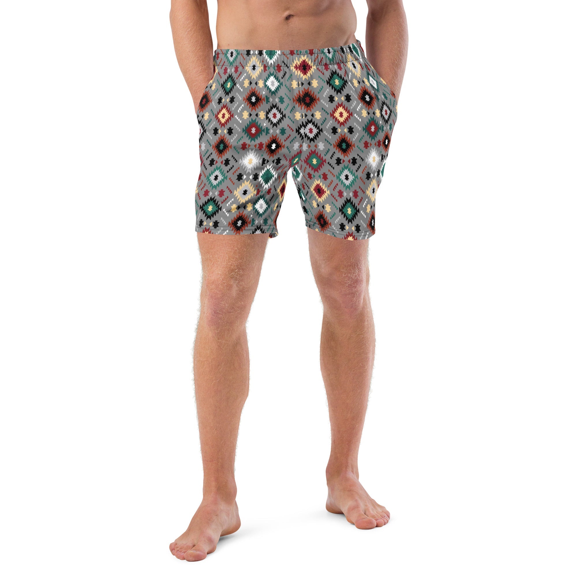 Baha Ranch Yeehaw Gray Aztec Men's Swim Trunks