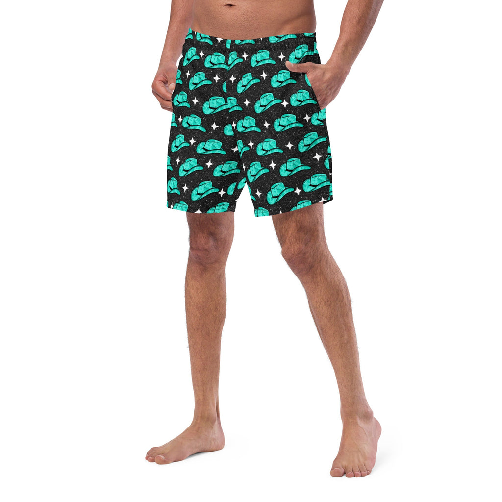 Baha Ranch Yeehaw Turquoise Hat Men's Swim Trunks