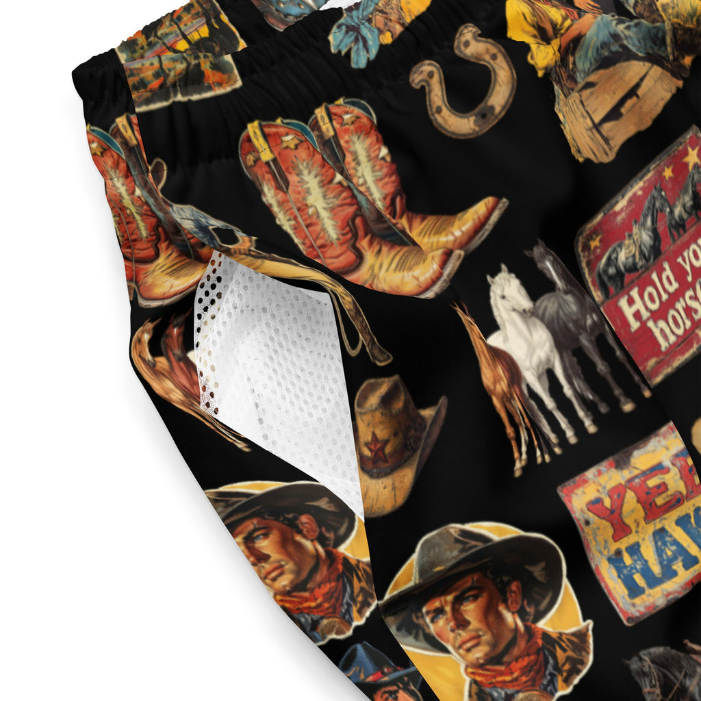 Baha Ranch YEEHAW Vintage Cowboy Collage Western Swim Trunks Shorts