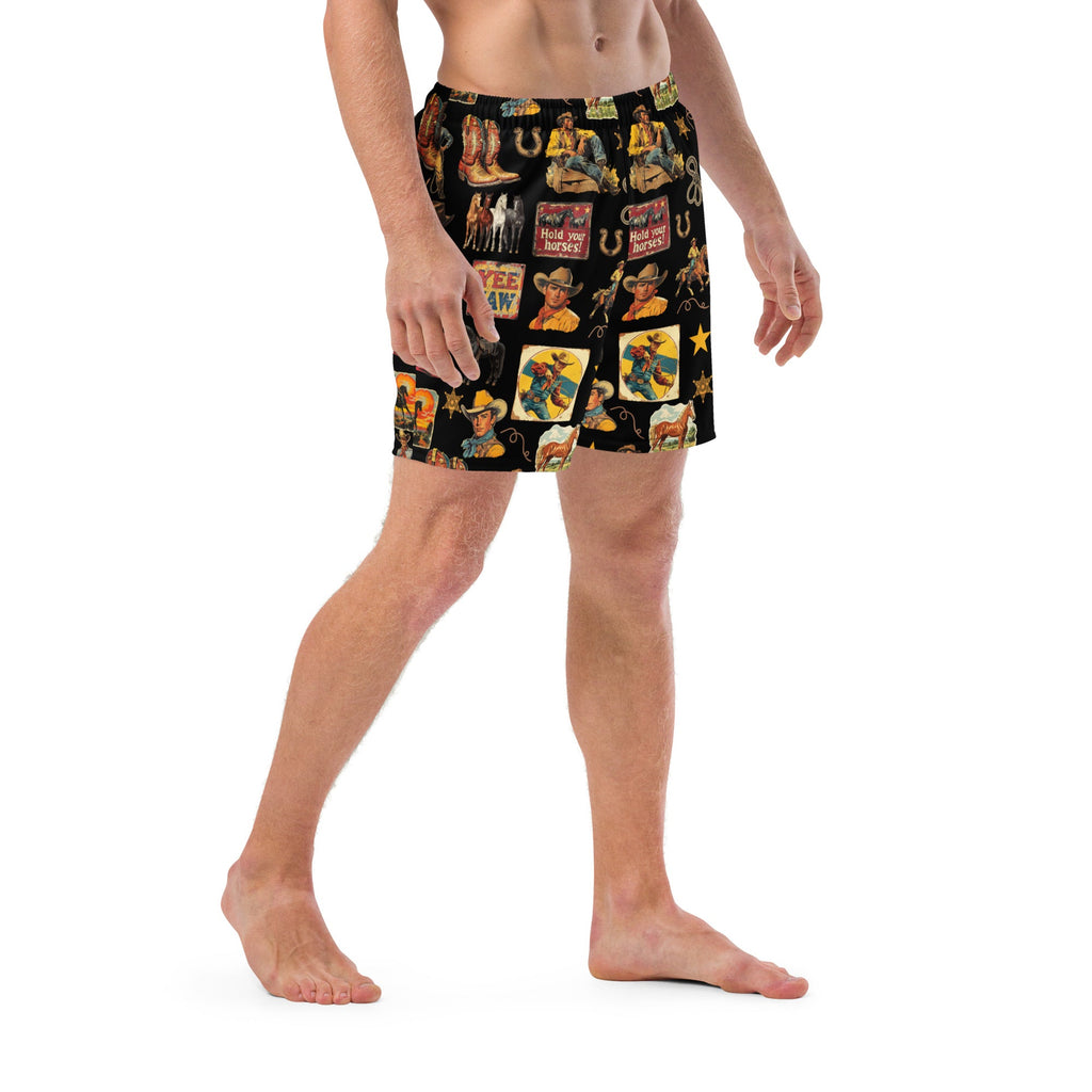 Baha Ranch Yeehaw Vintage Cowboy Collage Swim Trunks