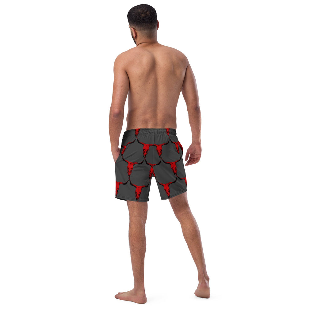 Baha Ranch Yeehaw Red Bull Skull Men's Swim Trunks