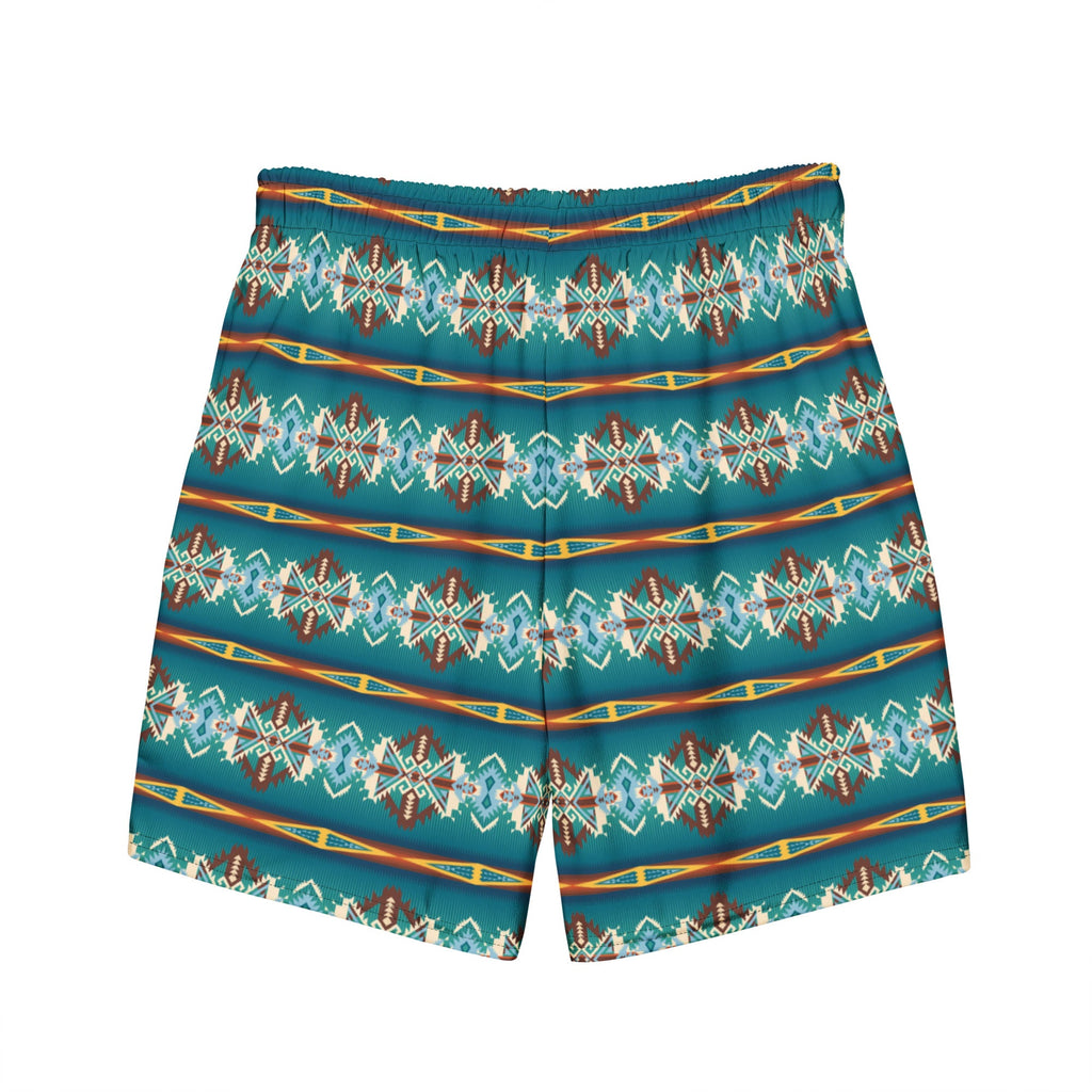 Baha Ranch Yeehaw Teal Aztec Blanket Print Mens Swim Shorts