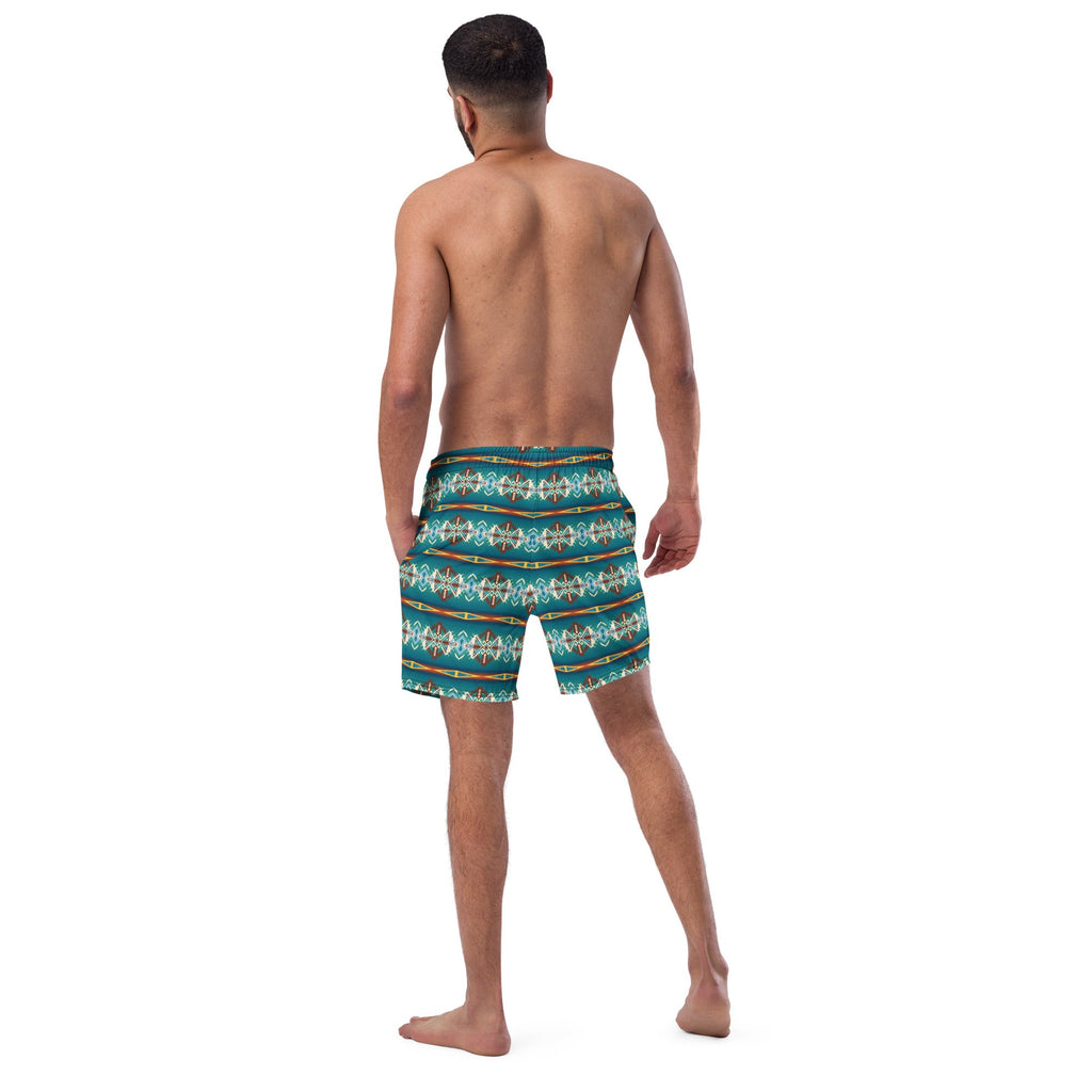 Baha Ranch Yeehaw Teal Aztec Blanket Print Mens Swim Shorts