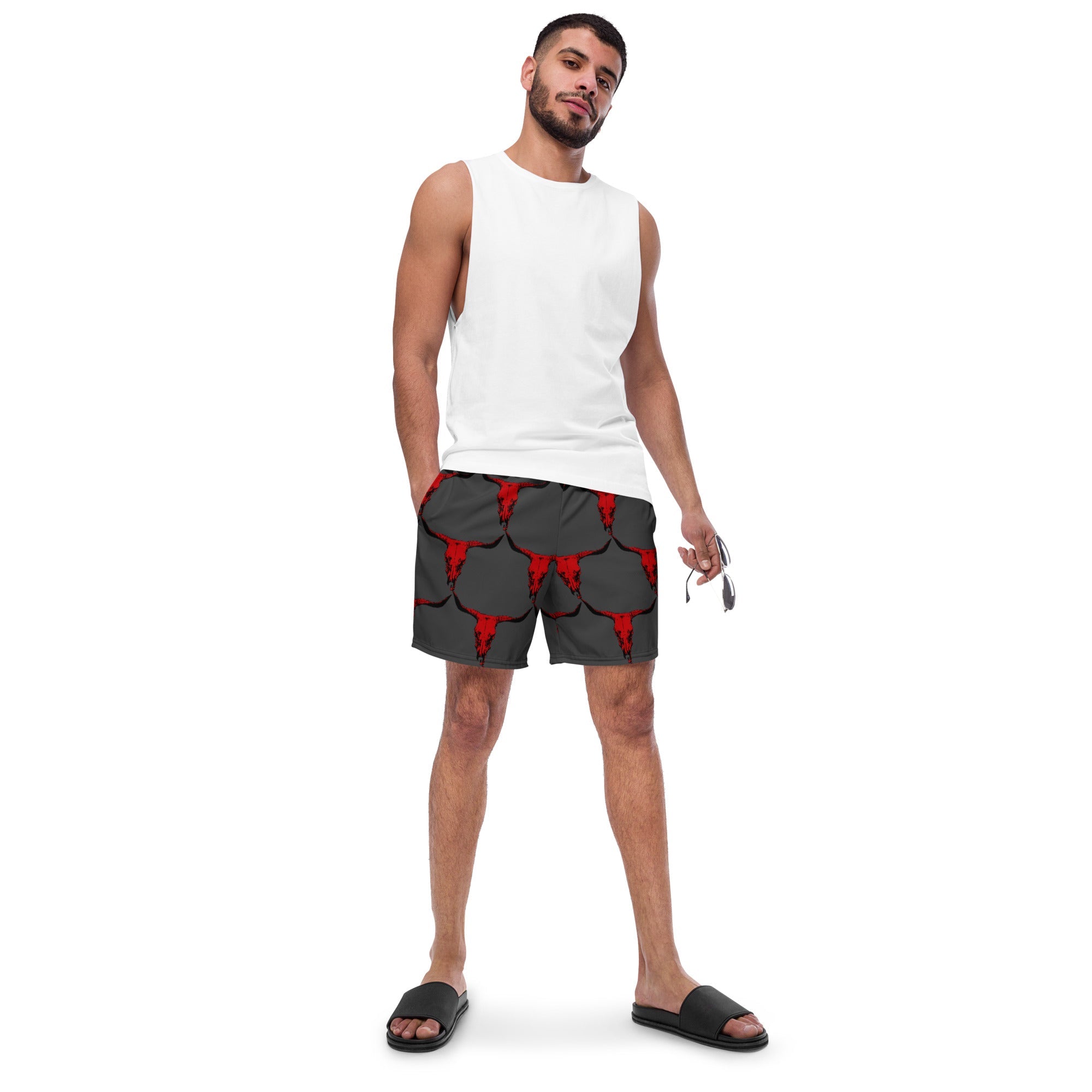 Baha Ranch Yeehaw Red Bull Skull Men's Swim Trunks