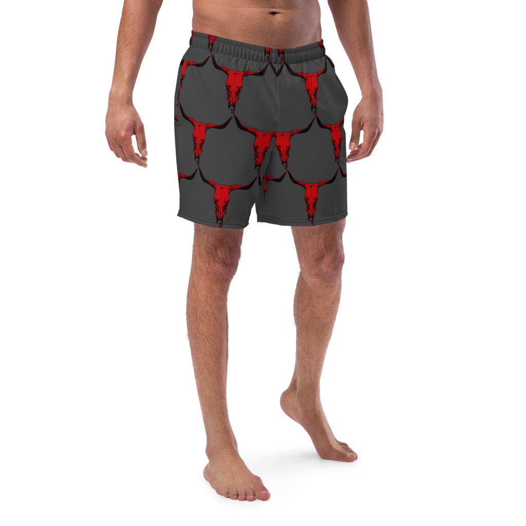Baha Ranch Yeehaw Red Bull Skull Men's Swim Trunks