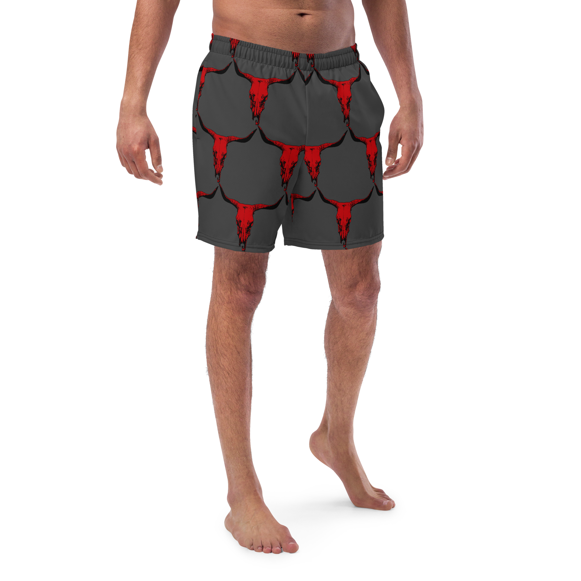 Baha Ranch Yeehaw Red Bull Skull Men's Swim Trunks
