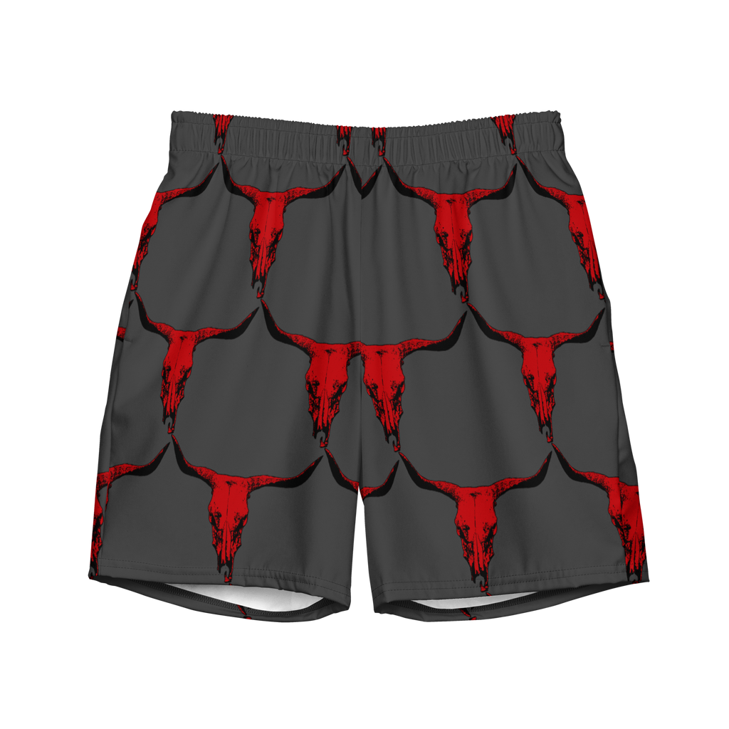 Baha Ranch Yeehaw Red Bull Skull Men's Swim Trunks