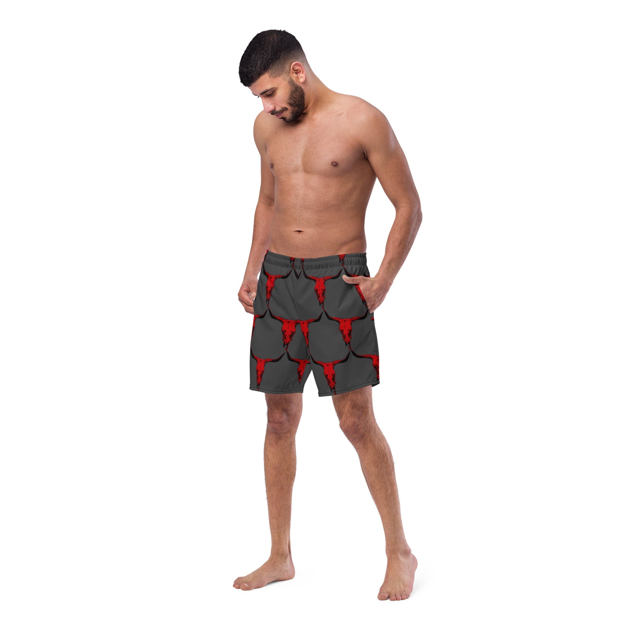 Baha Ranch Yeehaw Red Bull Skull Men's Swim Trunks