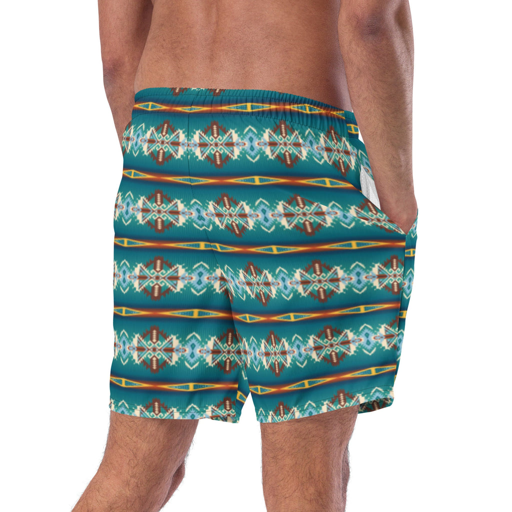 Baha Ranch Yeehaw Teal Aztec Blanket Print Mens Swim Shorts