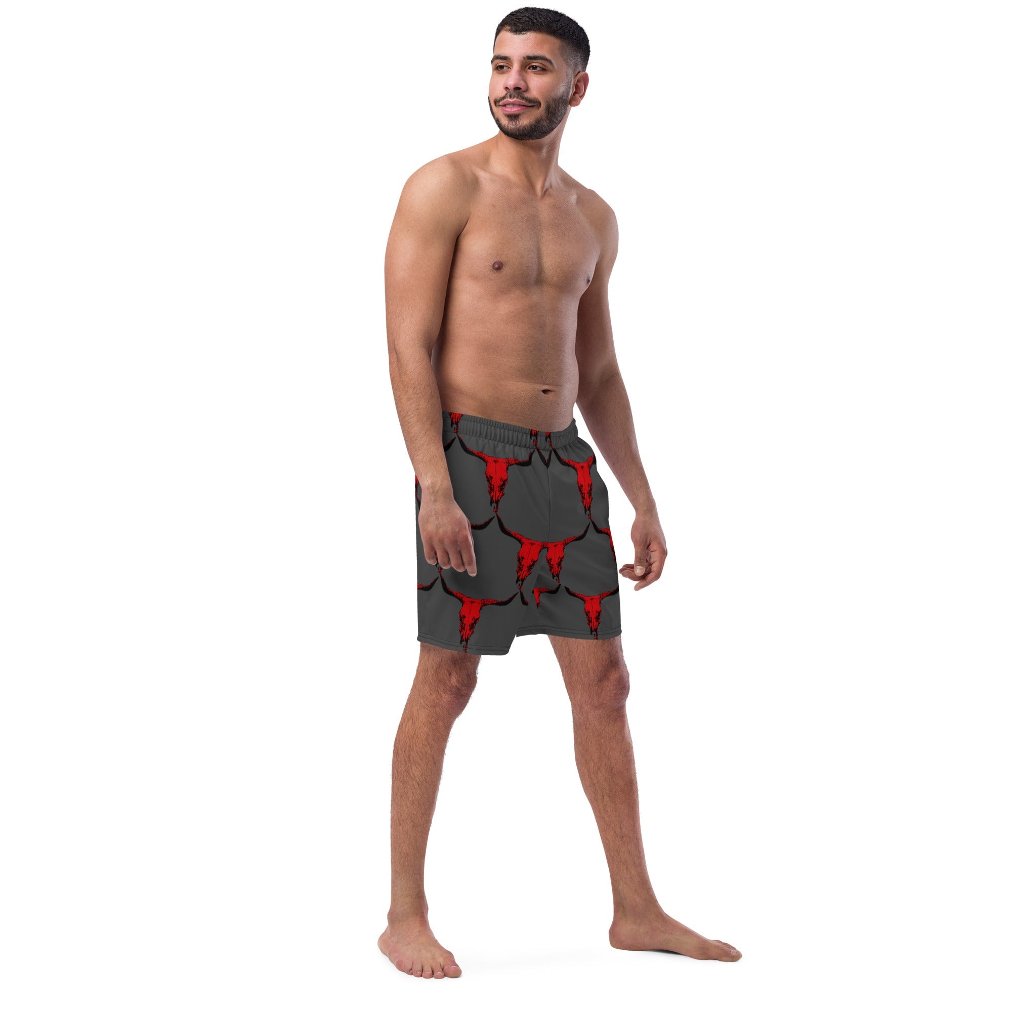 Baha Ranch Yeehaw Red Bull Skull Men's Swim Trunks