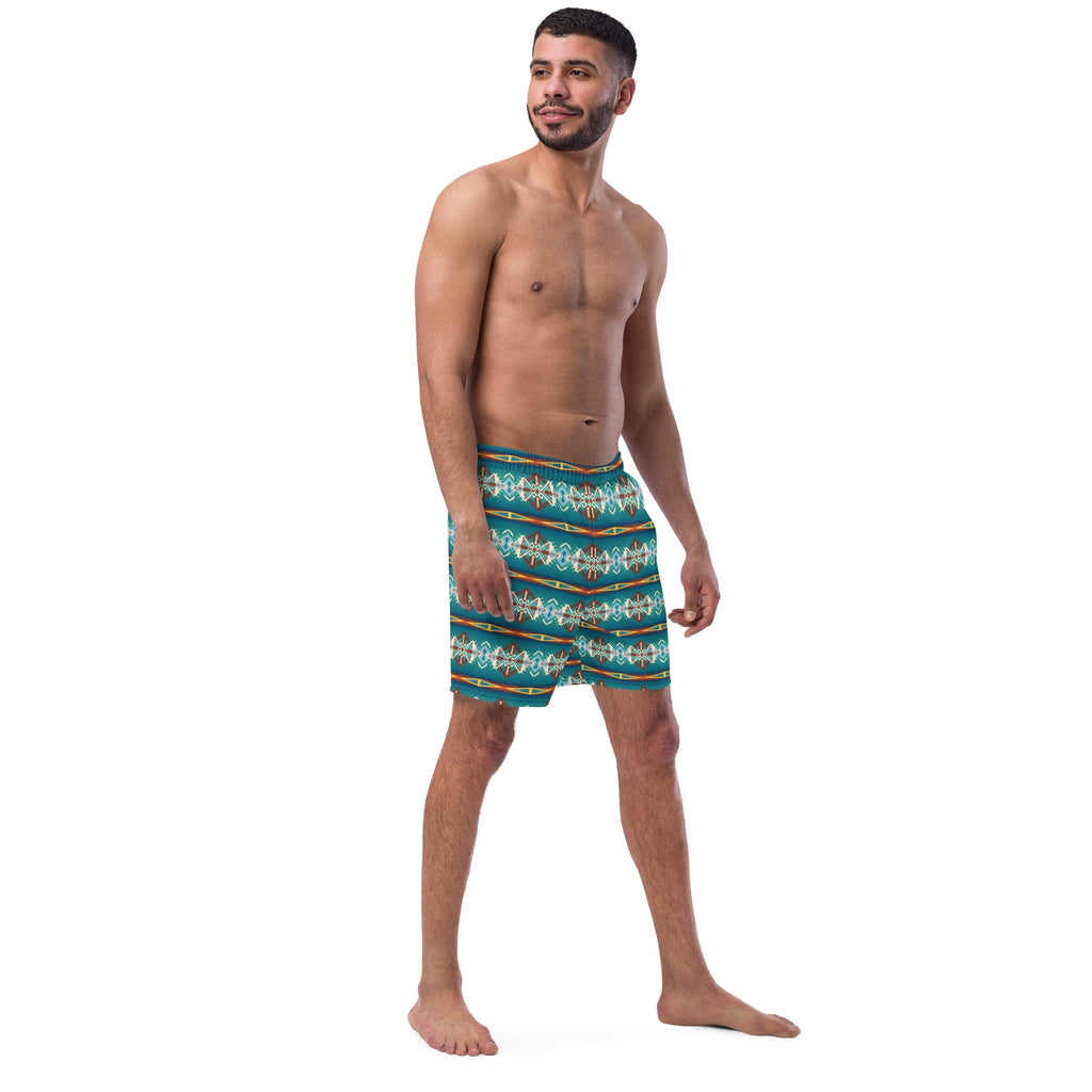 Baha Ranch Yeehaw Teal Aztec Blanket Print Mens Swim Shorts