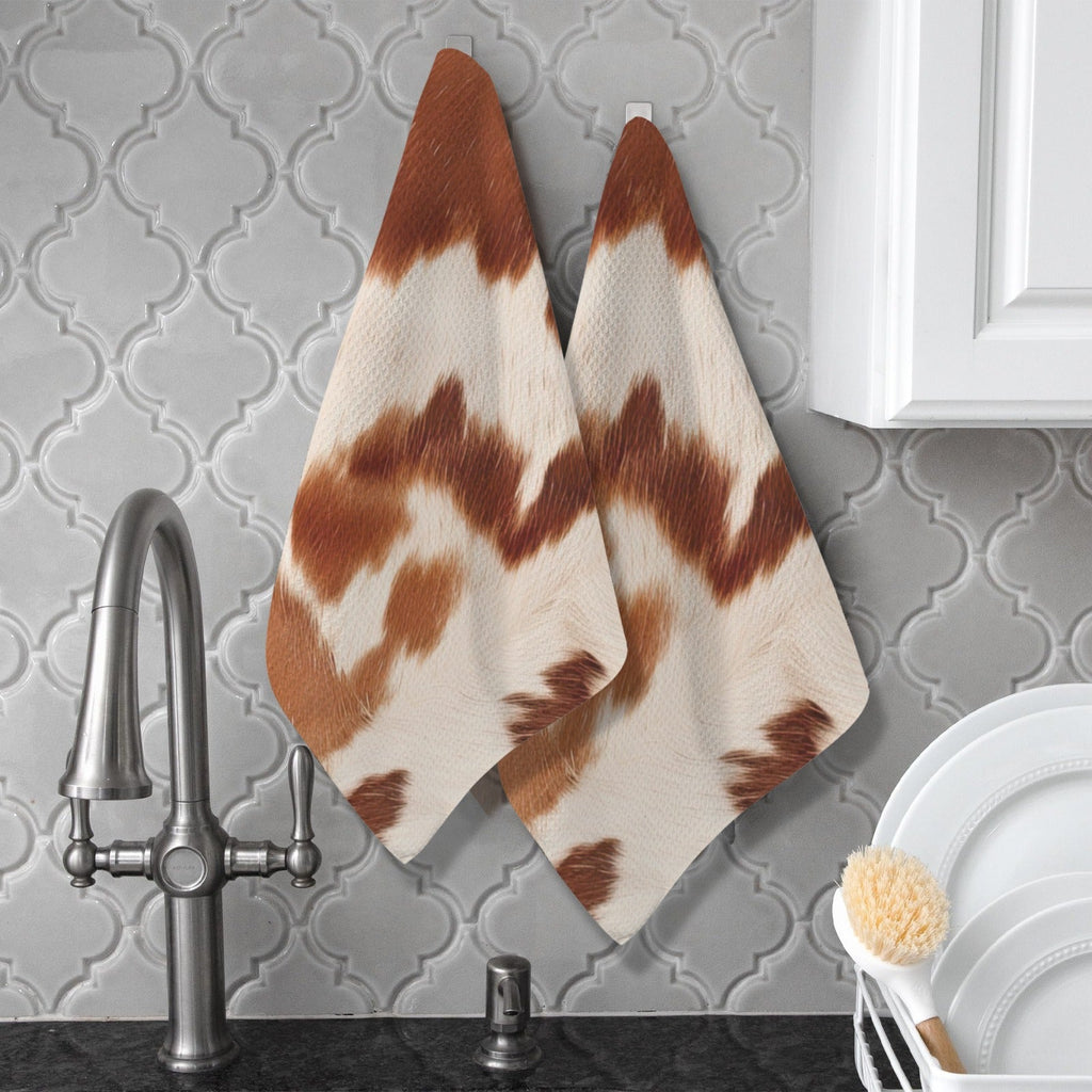 Baha Ranch Cow Print Set of 2 Dish Towels made in America Kitchen Towels