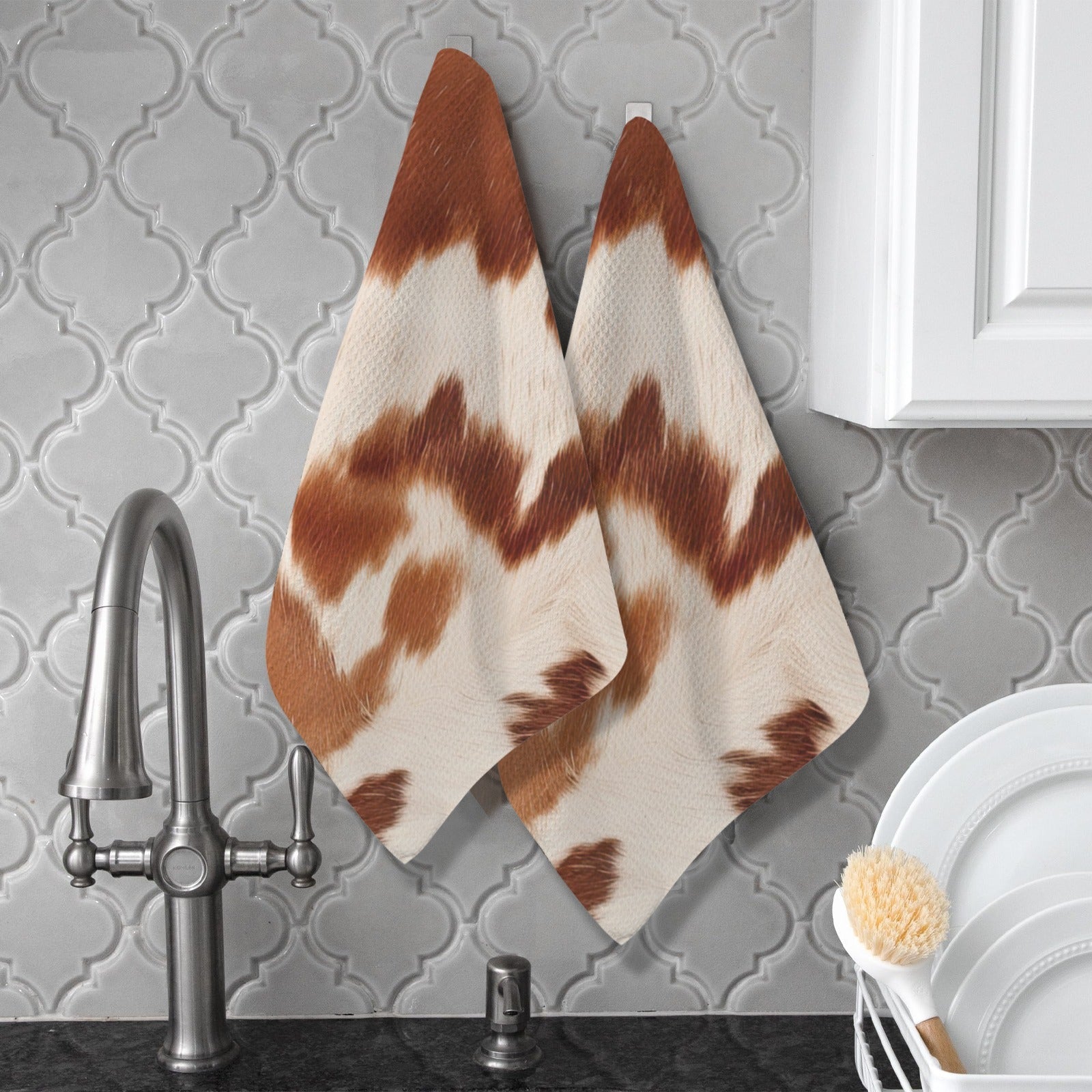 Baha Ranch Cow Print Set of 2 Dish Towels made in America Kitchen Towels