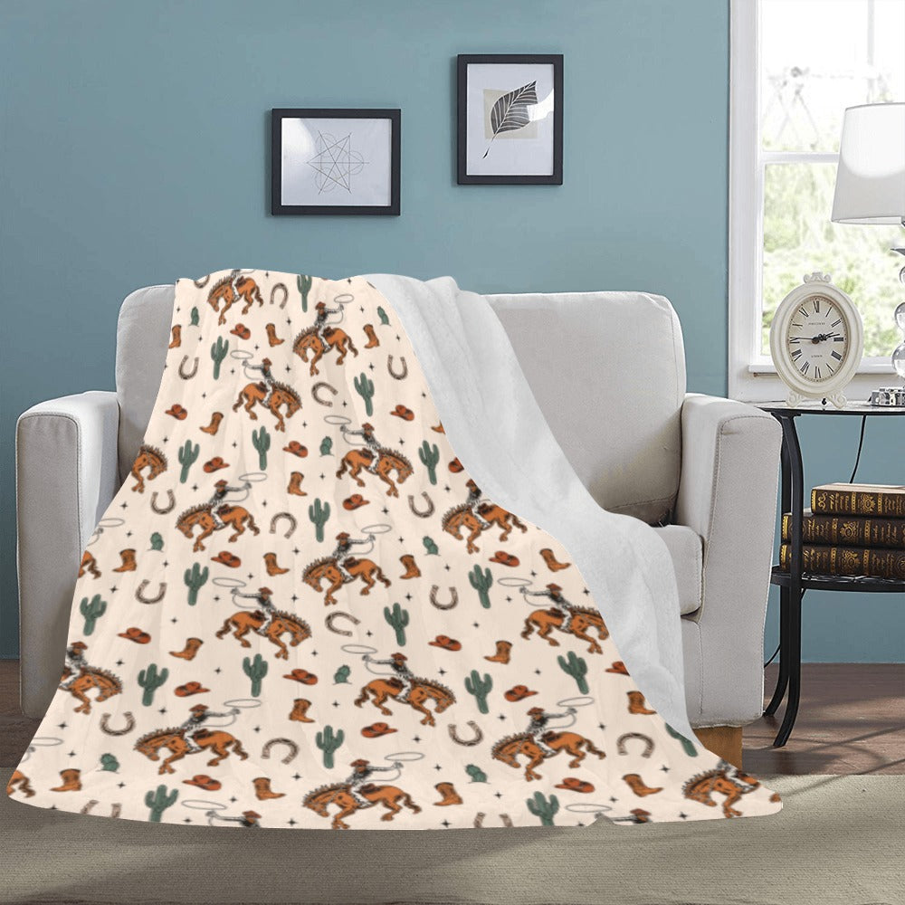 Baha Ranch Cowboy Rodeo Western Micro Fleece Blanket 60" x 80" Made in America
