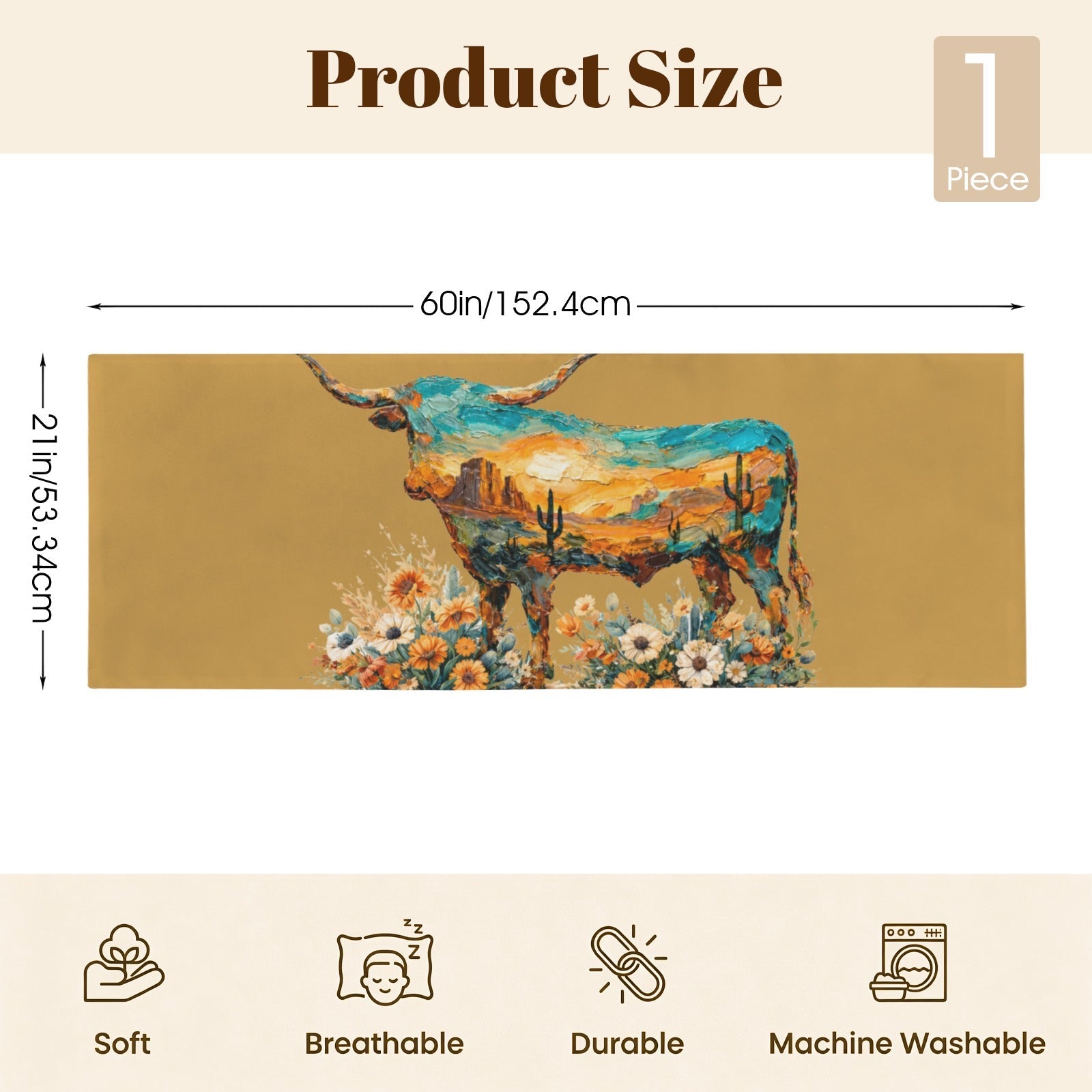 Baha Ranch Floral Longhorn Body Pillow Made in America