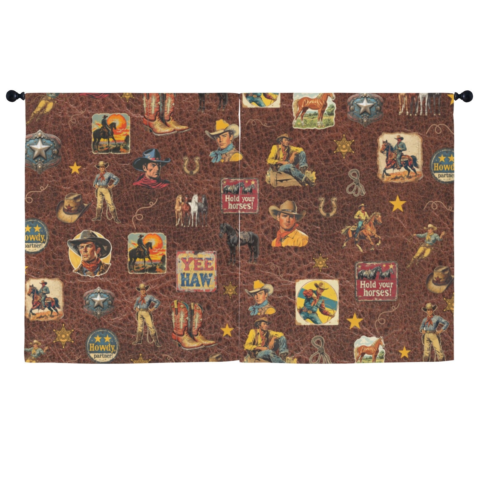 Baha Ranch Vintage Cowboy Collage Western Curtains 52" x 63" Made in America