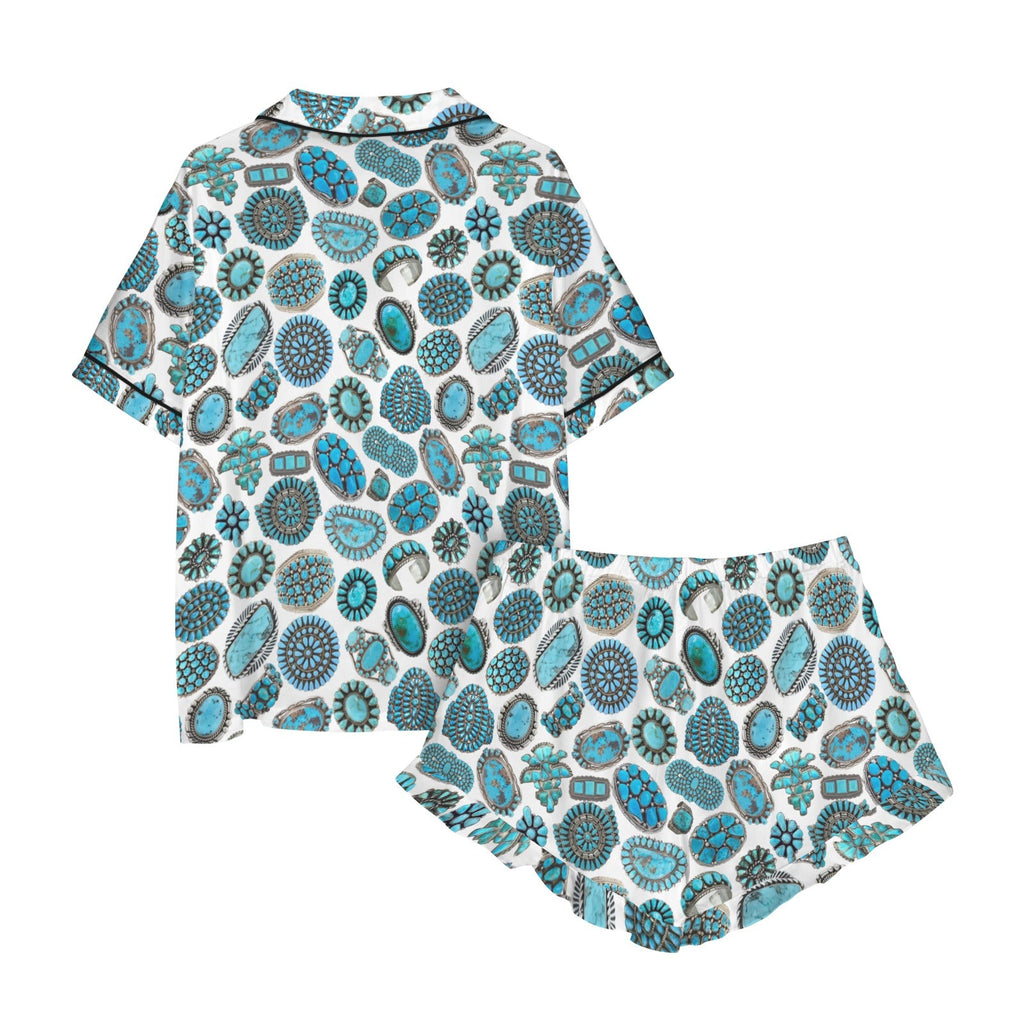 Baha Ranch Turquoise Crazy Satin Ruffle Western Pajama Set