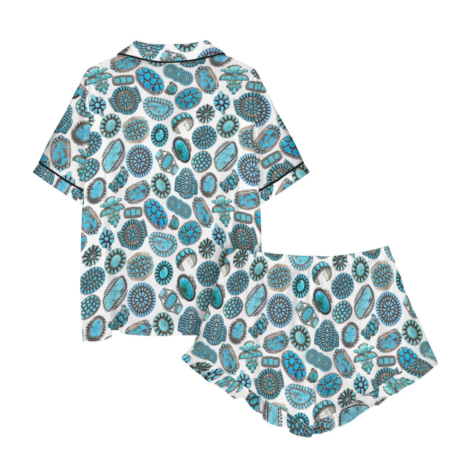 Baha Ranch Turquoise Crazy Satin Ruffle Western Pajama Set