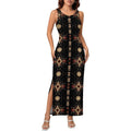Baha Ranch Black and Tan Aztec Bodycon Side Slit Western Maxi Dress