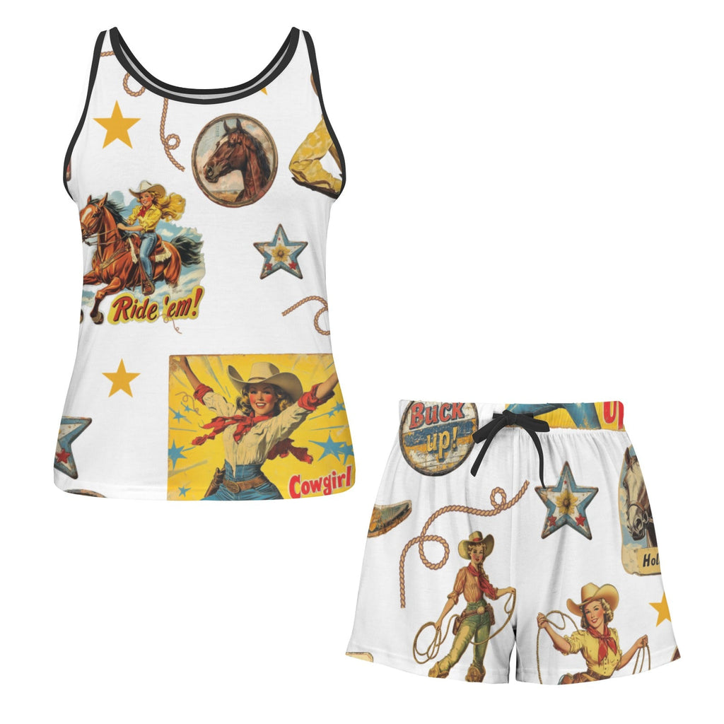 Baha Ranch Vintage Cowgirl Collage Tank Shorts Lounge Set Made in America