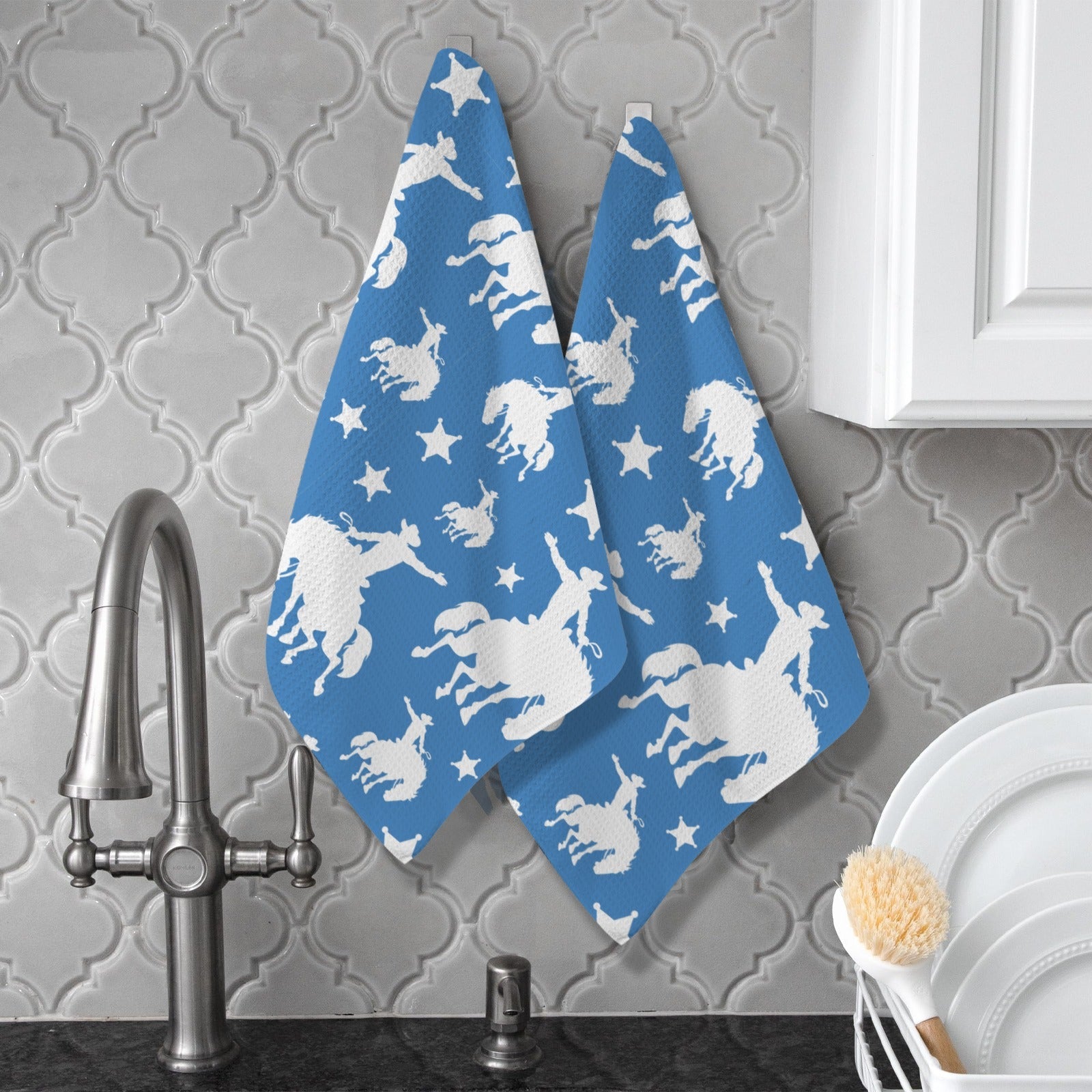 Baha Ranch Blue Rodeo Cowboy Set of 2 Dish Towels Made in America