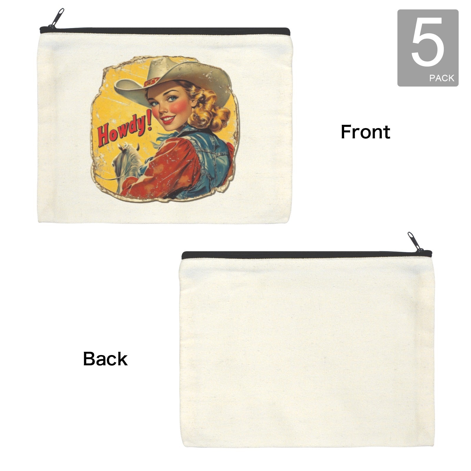 Baha Ranch Howdy Cosmetic Bag Pack of 5 Made in America