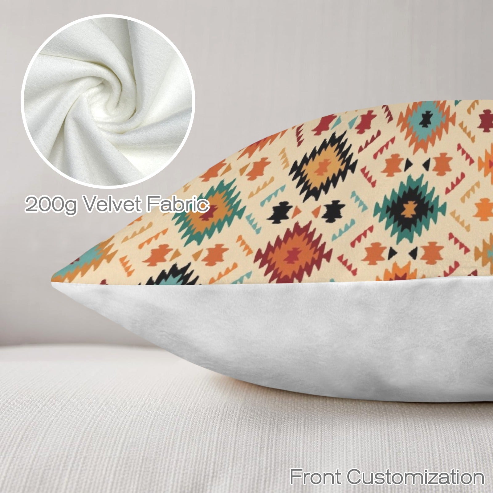 Baha Ranch Cream Aztec Velvet Soft Throw PIllow Case Made in America