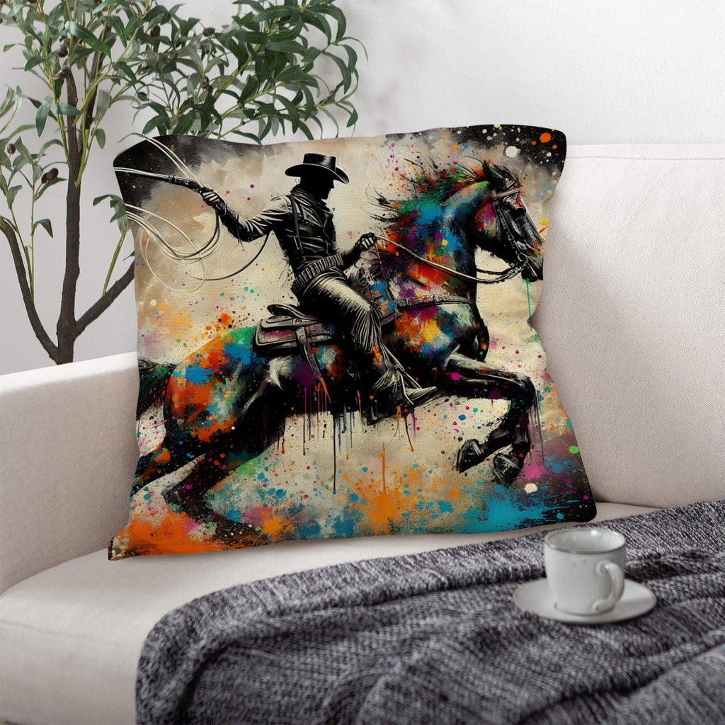 Baha Ranch Painted Cowboy Throw Pillow Case Made in America