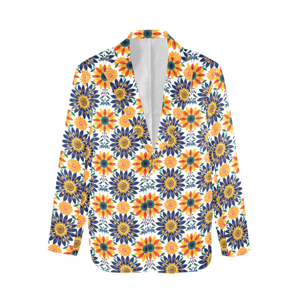 Baha Ranch Colores de Mexico Blue Yellow Mexican Floral Blazer