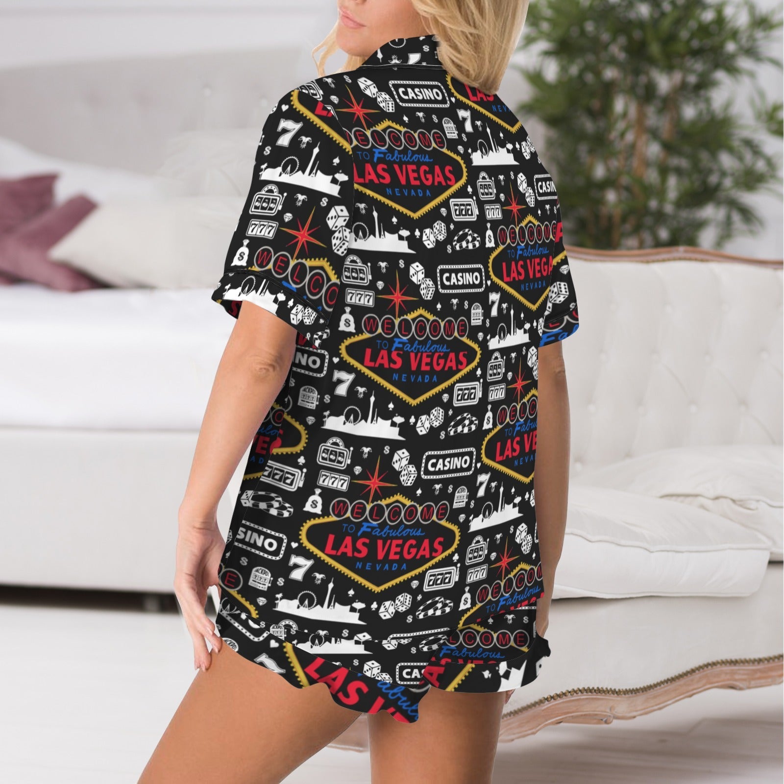 Baha Ranch Viva Las Vegas Western Satin Ruffle Pajama Set