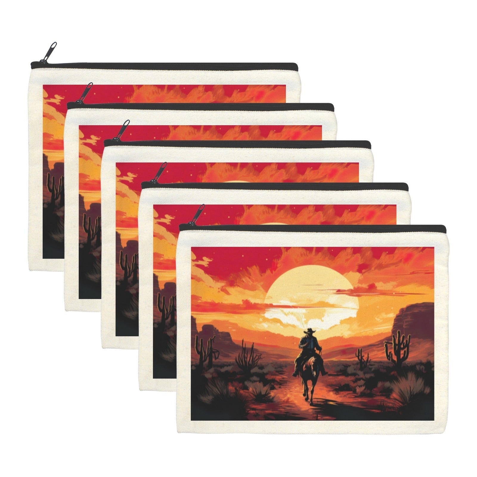 Baha Ranch Western Cowboy Sunset Cosmetic Bag Pack of 5 Made in America