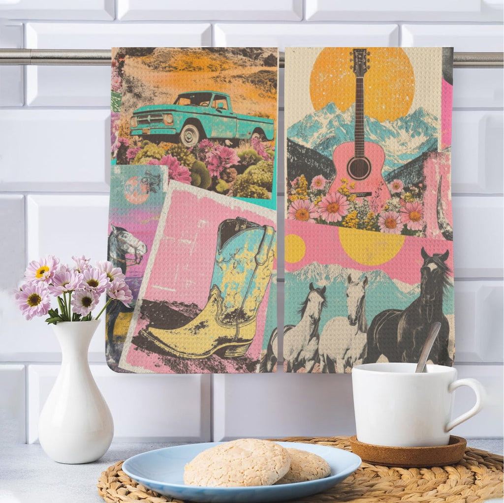 Baha Ranch Retro Pop Western set of 2 Kitchen Dish Towels Made in America