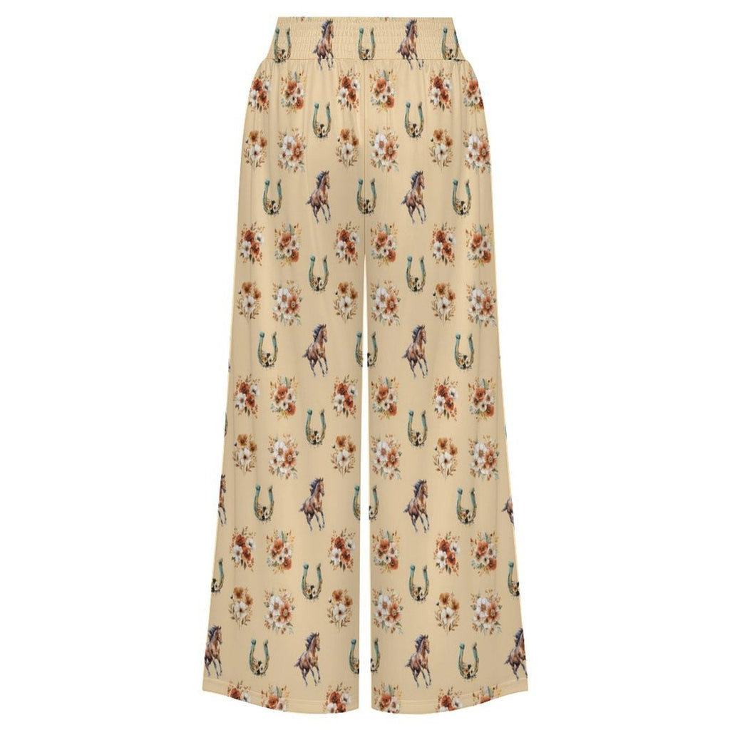 Baha Ranch Country Girl Floral Horse High Waisted Wide Leg Pants
