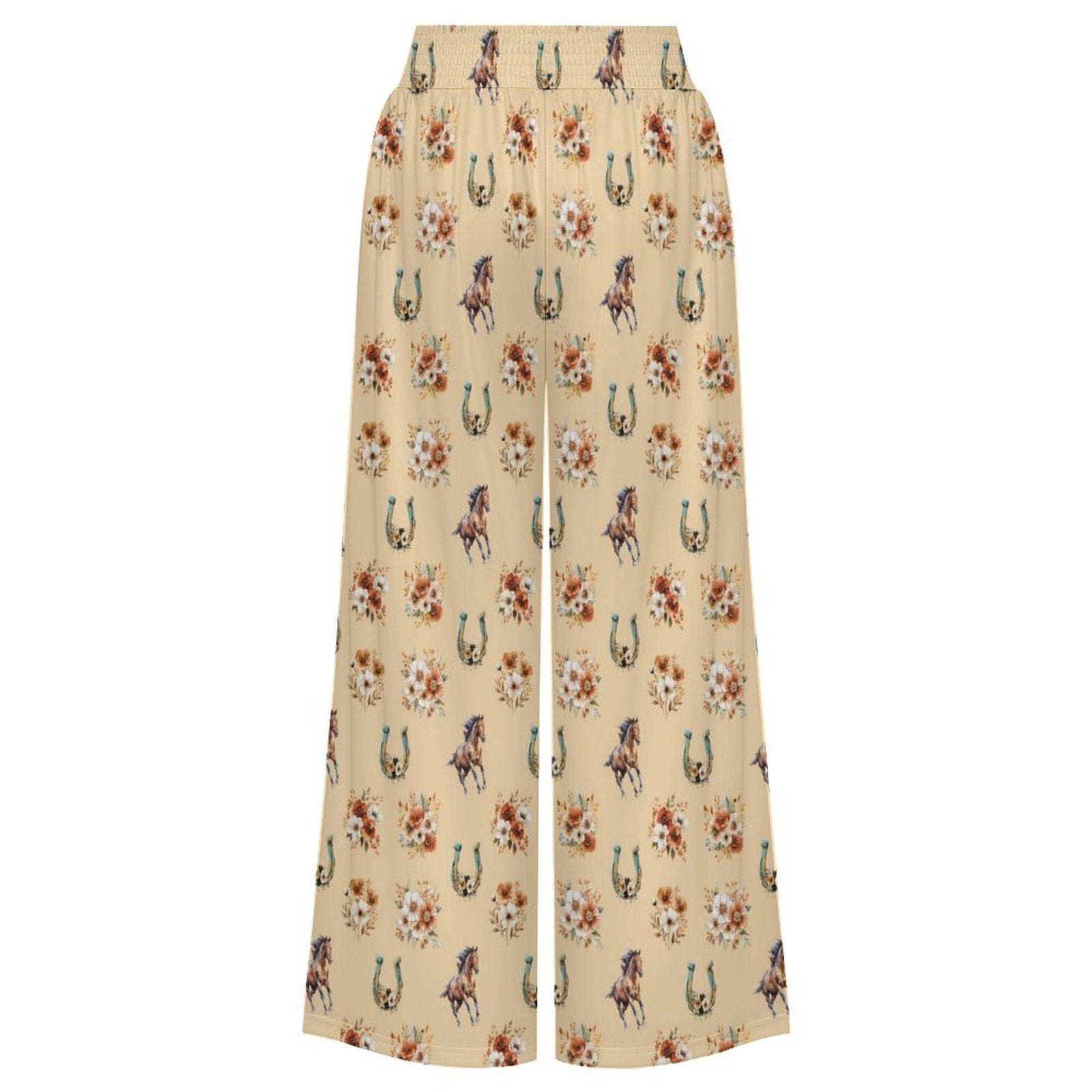 Baha Ranch Country Girl Floral Horse High Waisted Wide Leg Pants