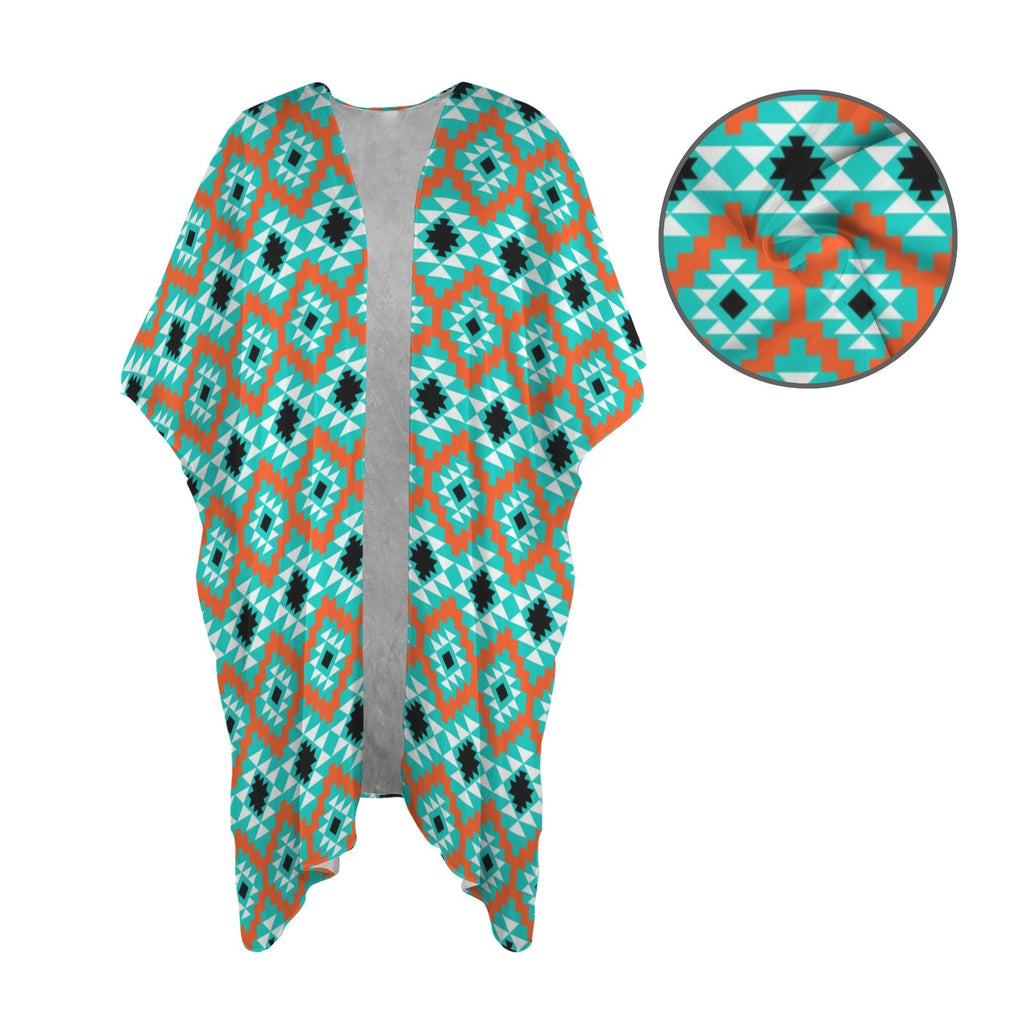 Baha Ranch Turquoise Aztec Duster Kimono Coverup