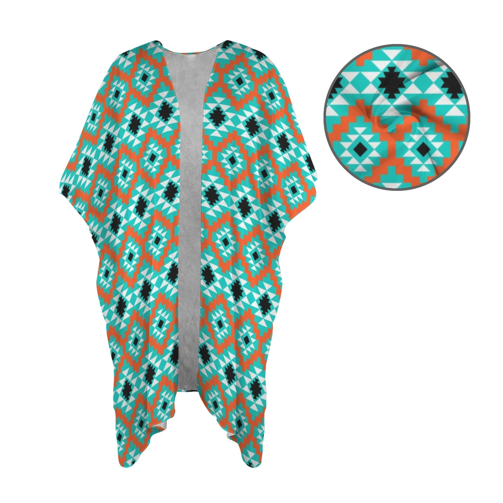 Baha Ranch Turquoise Aztec Duster Kimono Coverup