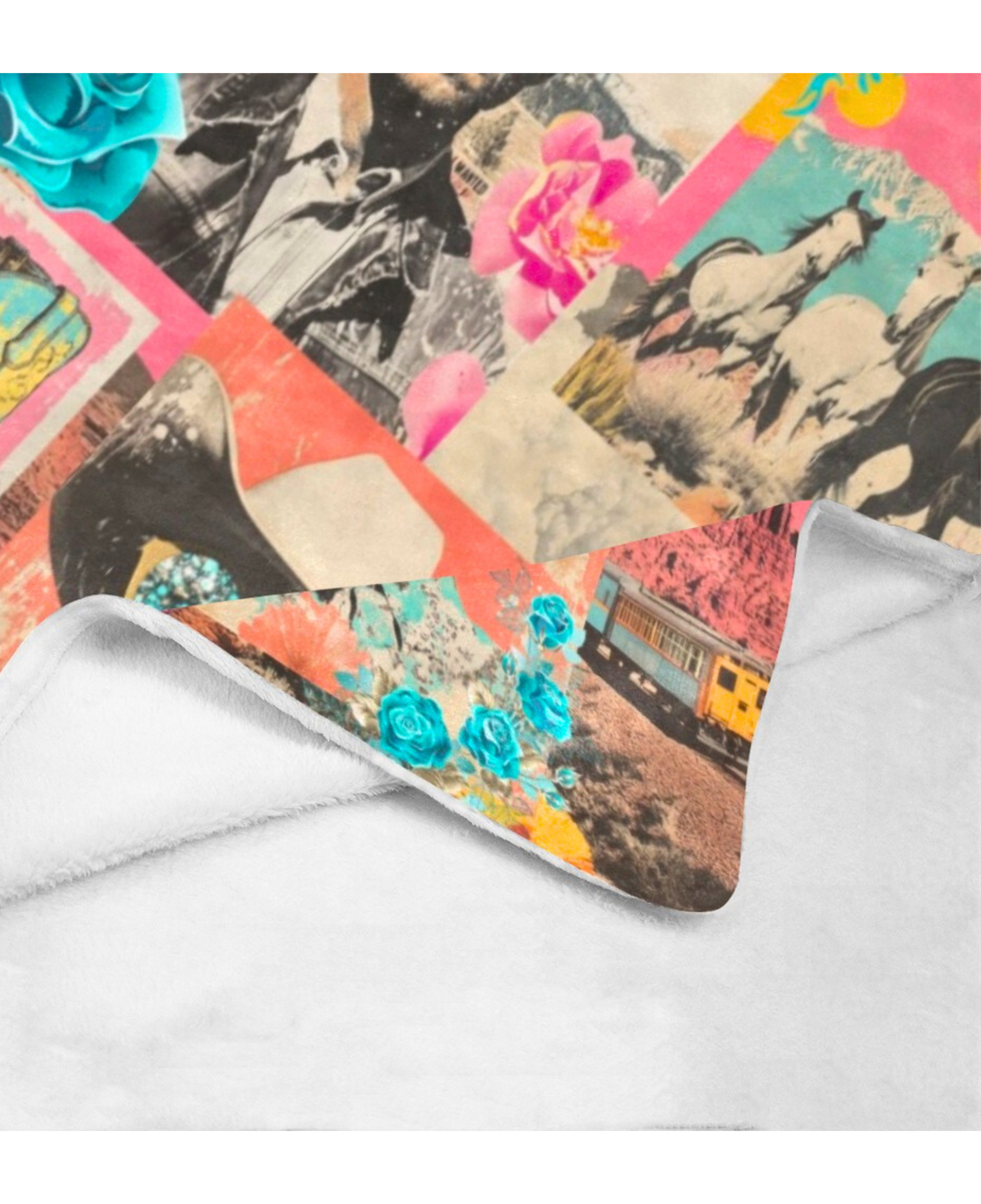 Baha Ranch Pop Western Collage Throw Blanket Ultra-Soft Micro Fleece Blanket 60" x 80" Made in America