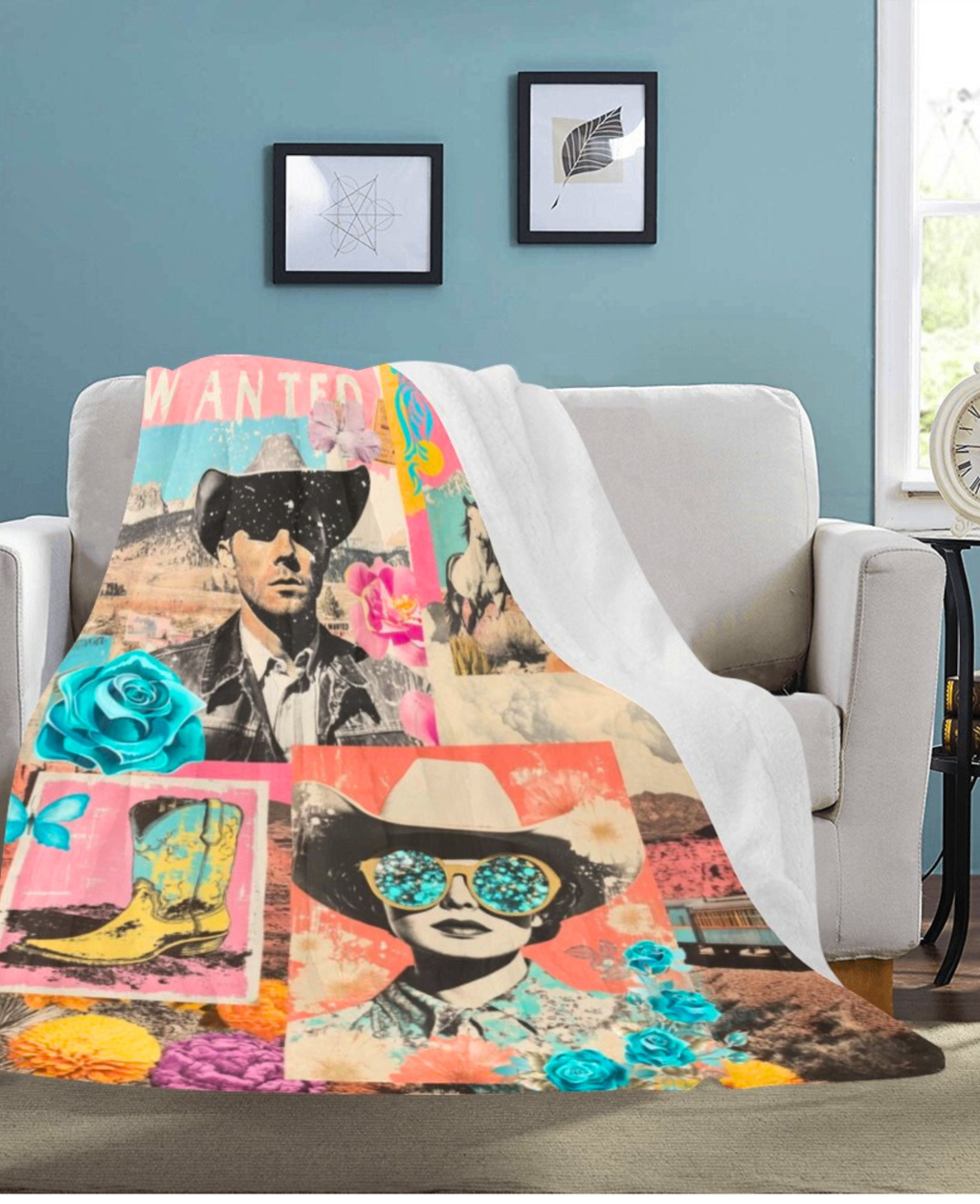 Baha Ranch Pop Western Collage Throw Blanket Ultra-Soft Micro Fleece Blanket 60" x 80" Made in America