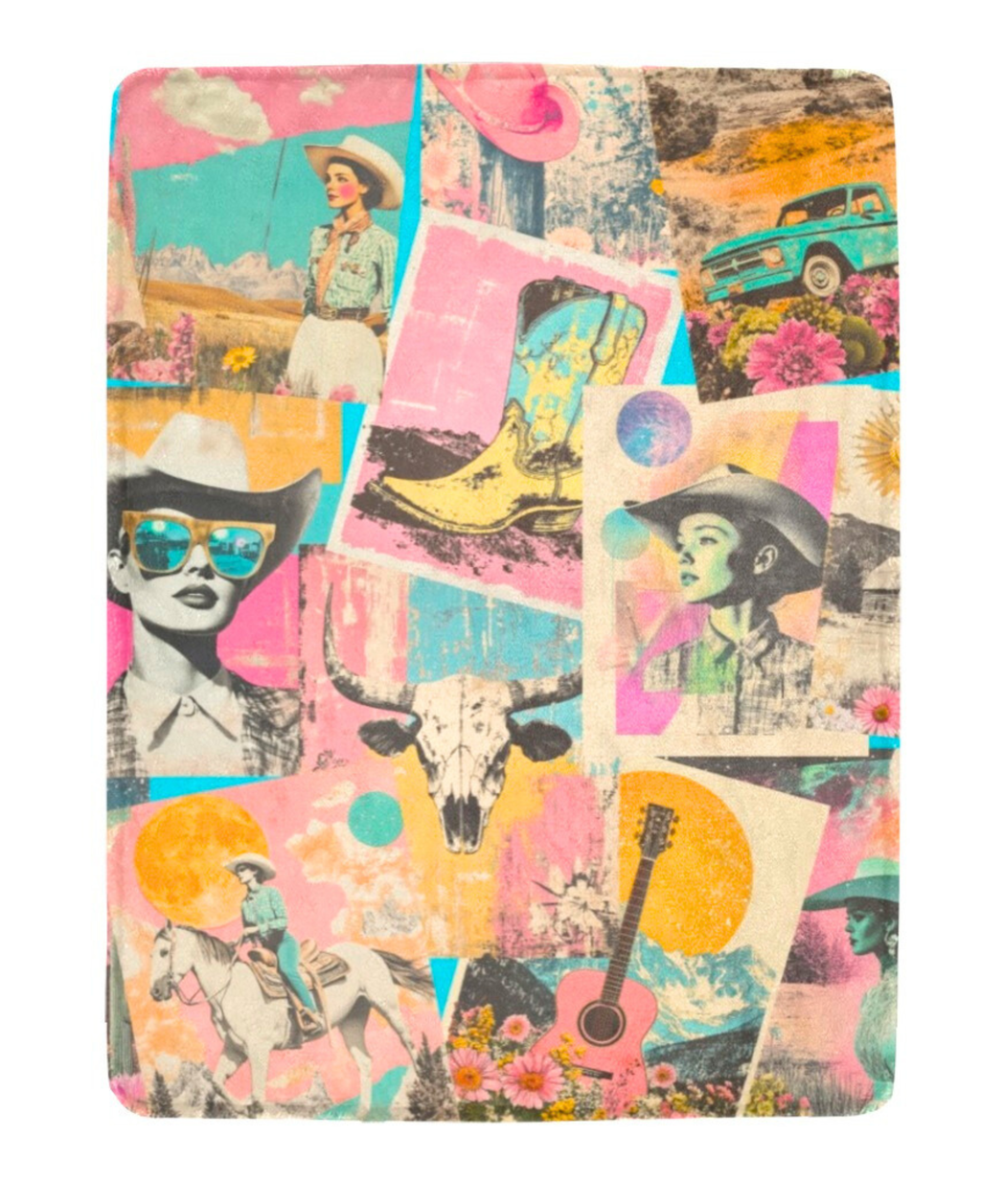 Baha Ranch Pop Western Retro Cowgirl Collage Throw Blanket 60" x 80" Made in America