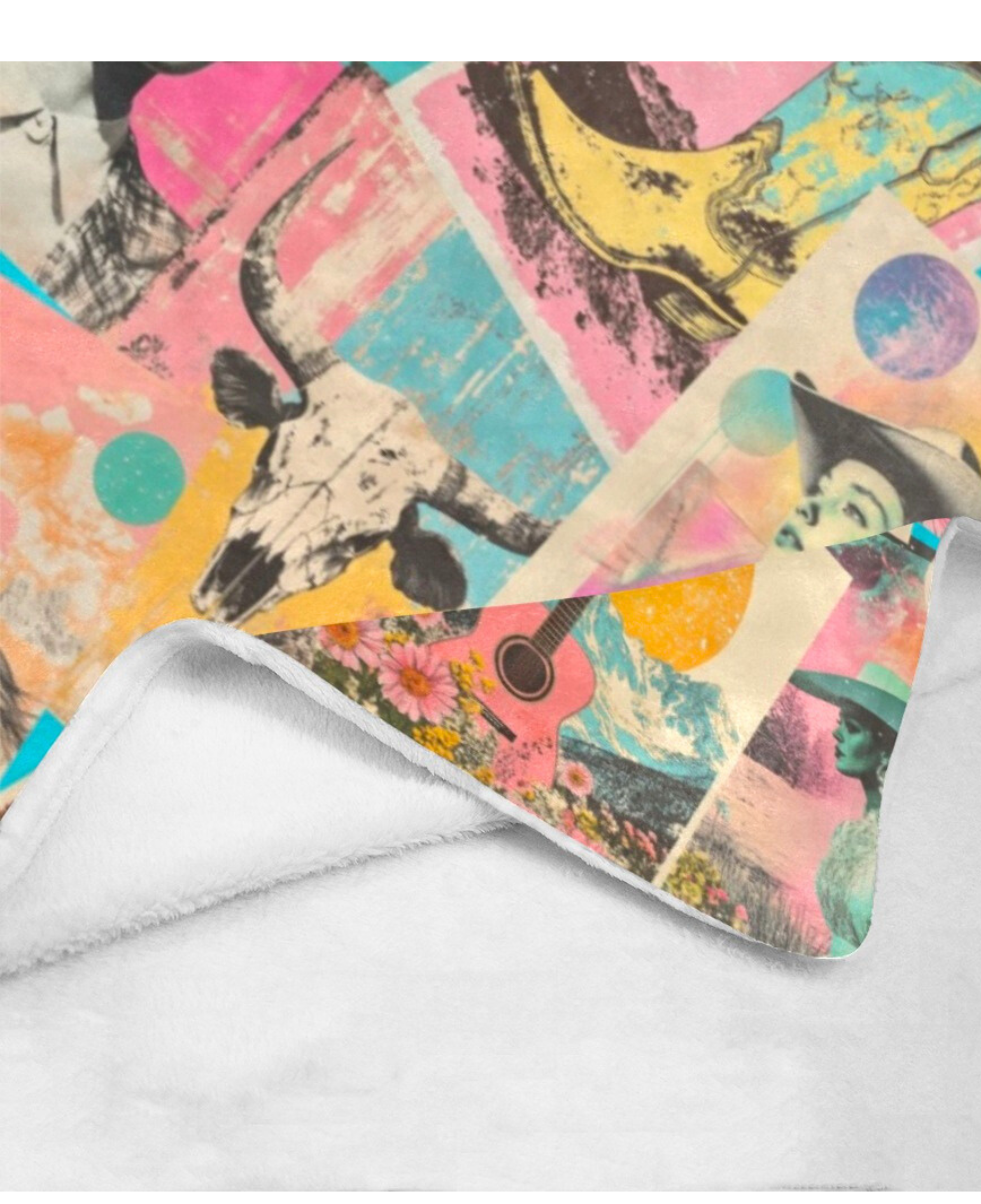 Baha Ranch Pop Western Retro Cowgirl Collage Throw Blanket 60" x 80" Made in America