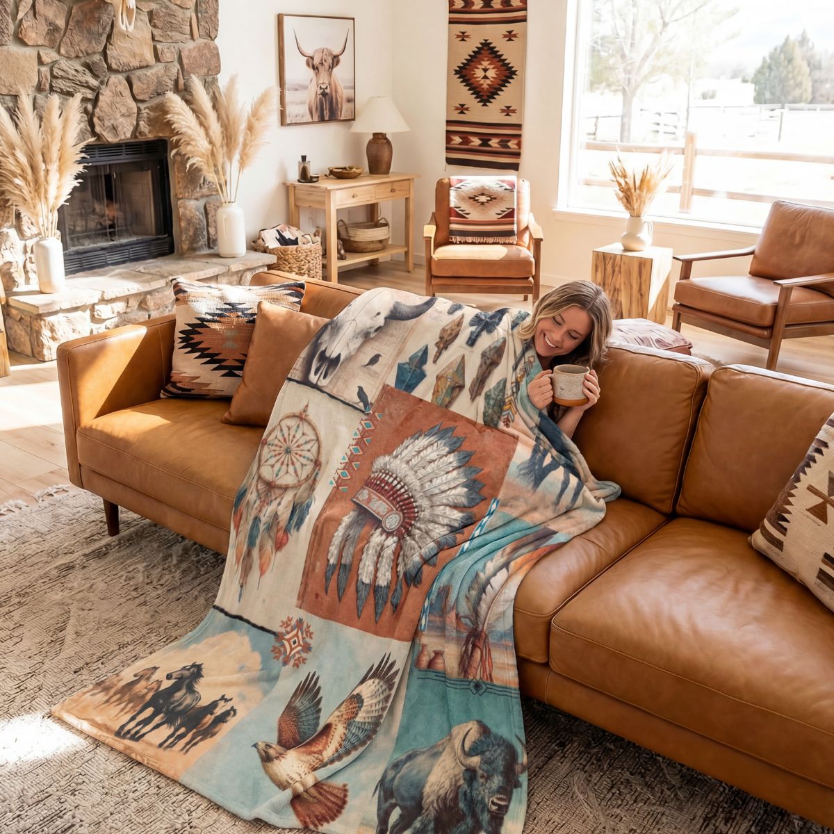 Baha Ranch Bohemian Dreams Minky Soft Throw Blanket 60" X 80" Made in America