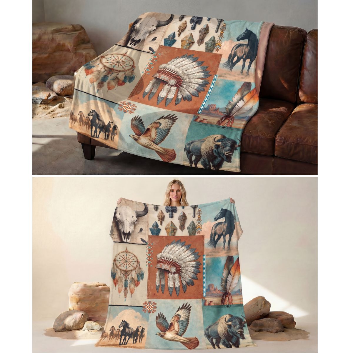 Baha Ranch Bohemian Dreams Minky Soft Throw Blanket 60" X 80" Made in America