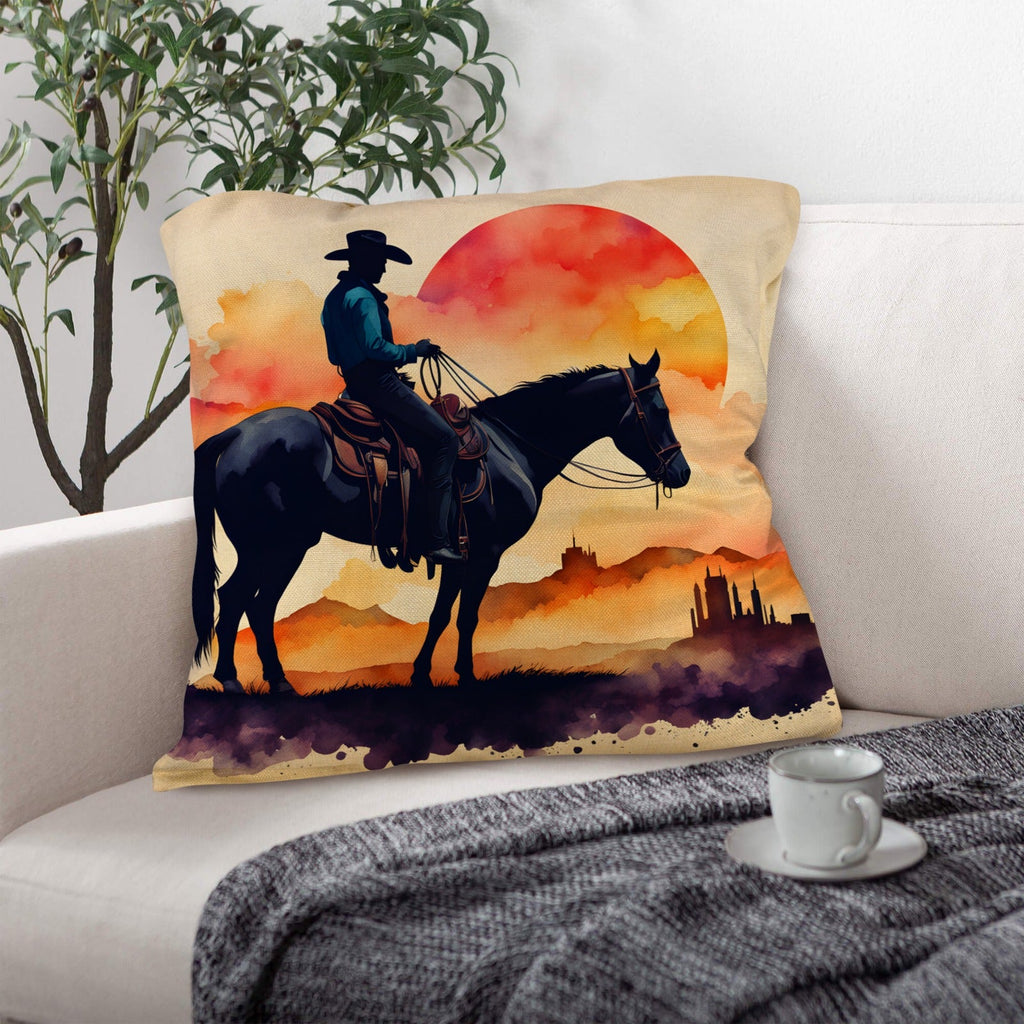Baha Ranch Watercolor Desert Cowboy Throw Pillow Case Made in America