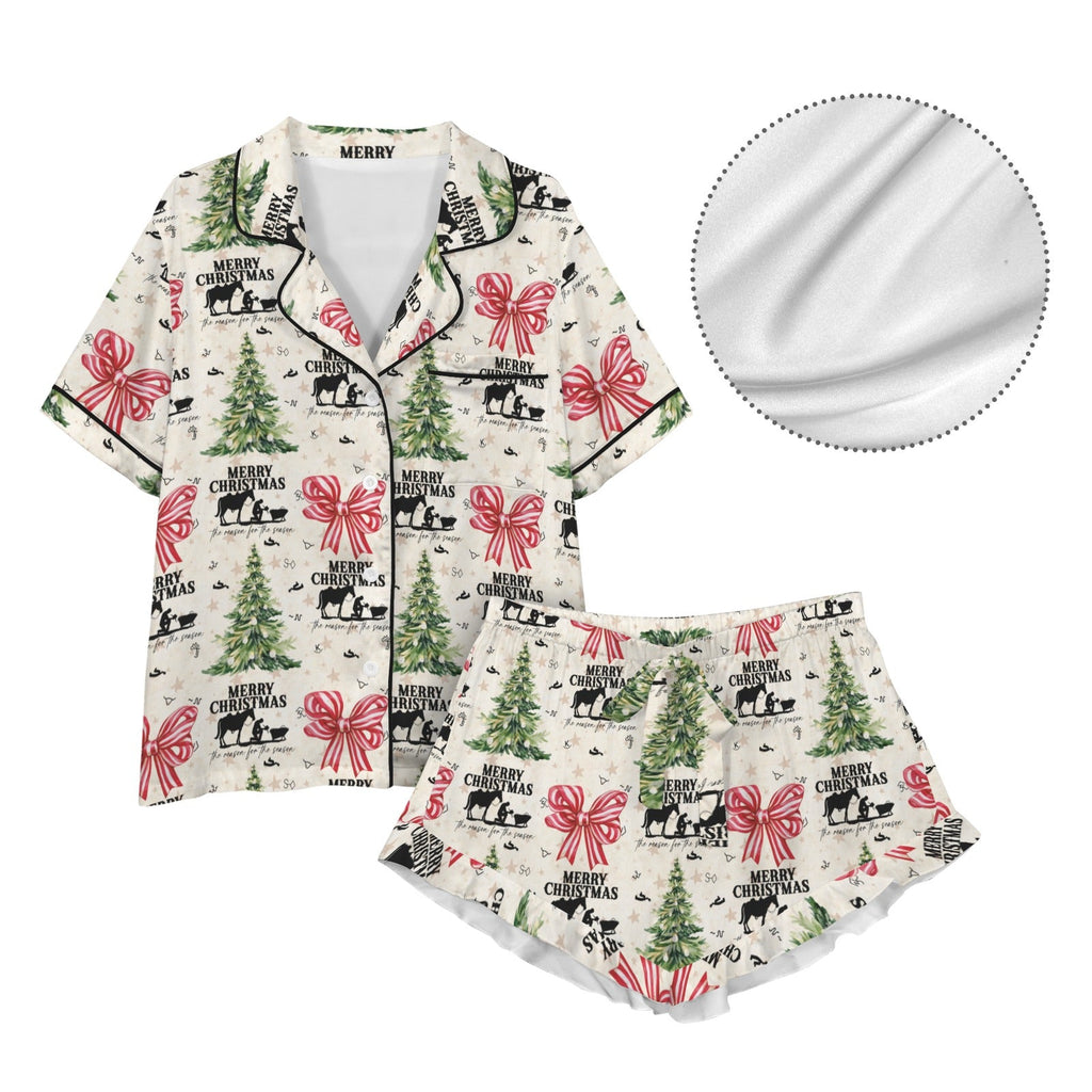 Baha Ranch Praying Cowboy Christmas Cowgirl Western Satin Pajamas Short Set