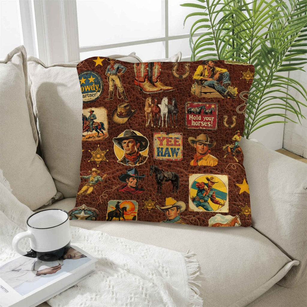 Baha Ranch Vintage Cowboy Collage Western Throw Pillow Case Made in America