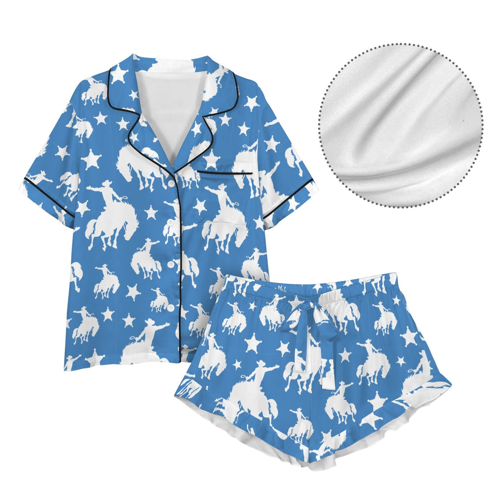 Baha Ranch Blue Bronc Satin Ruffle Hem Pajama set